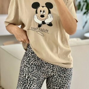 set biker animal + camiseta oversize mickey beige