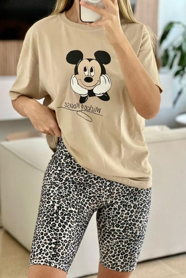 set biker animal + camiseta oversize mickey beige