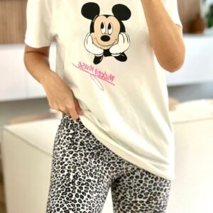 set biker animal + camiseta oversize mickey blanco