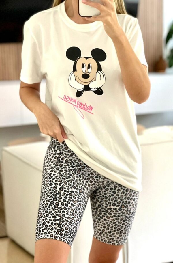 set biker animal + camiseta oversize mickey blanco