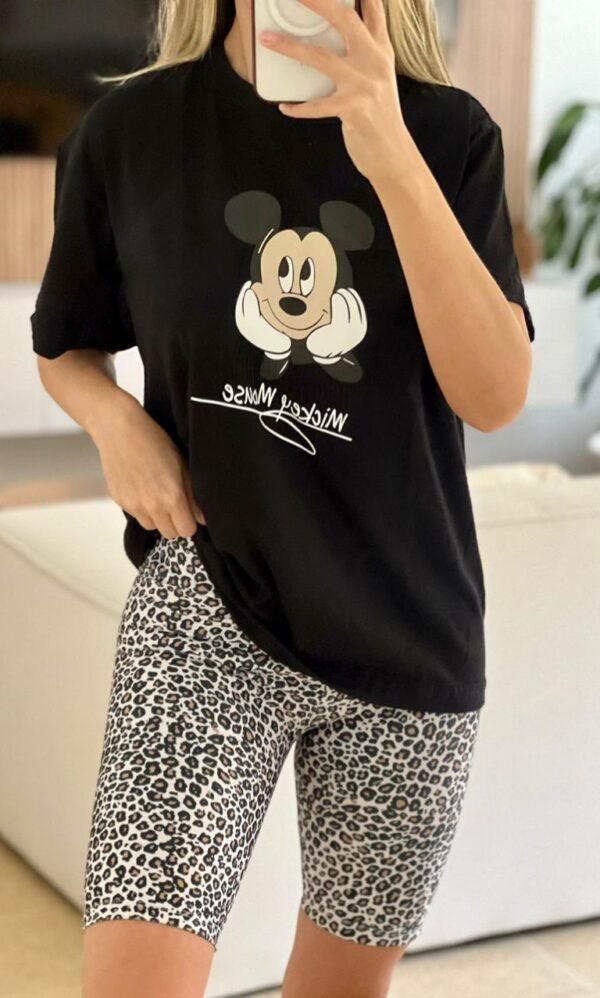 set biker animal + camiseta oversize mickey negro